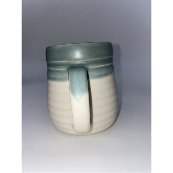 Handmade Artist Signed 12 oz. Blue/cream Ceramic Mug Textured Design - Picture 4 of 6